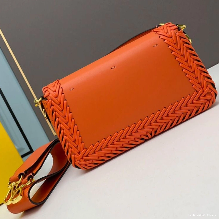 Cheap Bag Orange In Medium Leather Fendi Stitching Baguette 0711